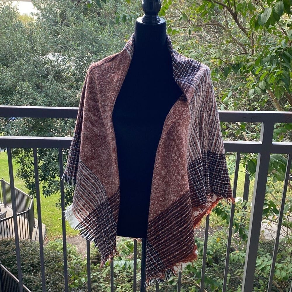 NIB BLANKET SCARF Cabincore Plaid Stripe Warm Shawl Brown Oversized Wrap 50"x50"